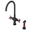 Rubinet Two Handle Single Hole Kitchen Set with LaSalle Spout with Hand Spray Matt Black