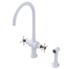 Rubinet Two Handle Single Hole Kitchen Set with LaSalle Spout with Hand Spray White