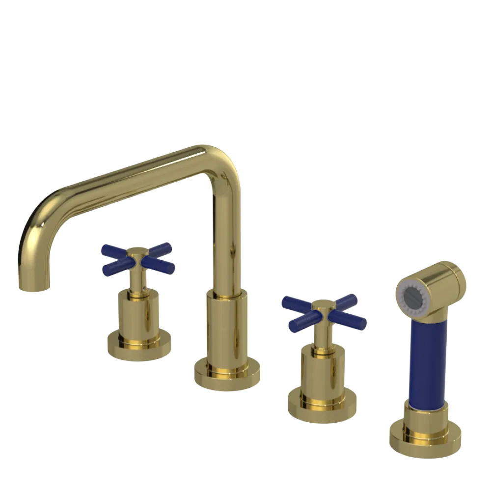 Rubinet Widespread Kitchen Set with Hand Spray Natural Brass