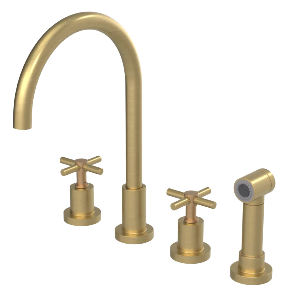 Rubinet Widespread Kitchen Set with LaSalle Spout with Hand Spray Satin Brass
