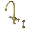 Rubinet Two Handle Single Hole Kitchen Set with LaSalle Spout with Hand Spray Natural Brass