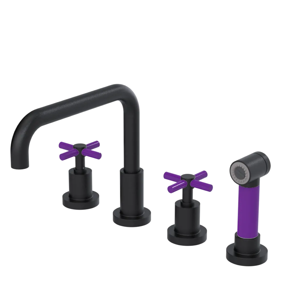 Rubinet Widespread Kitchen Set with Hand Spray Matt Black