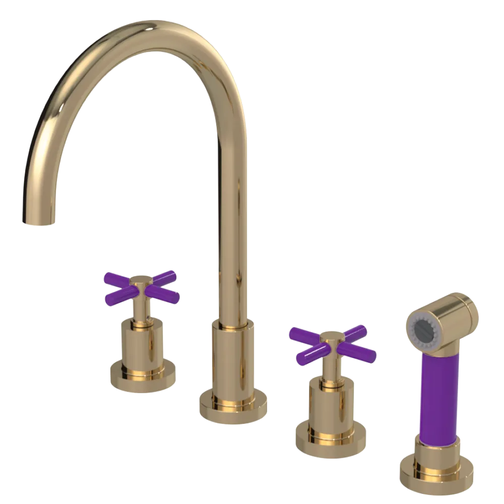 Rubinet Widespread Kitchen Set with LaSalle Spout with Hand Spray Gold