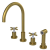 Rubinet Widespread Kitchen Set with LaSalle Spout with Hand Spray Antique Brass Matt