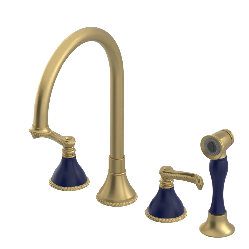 Rubinet Widespread Kitchen Set with Hand Spray Satin Brass