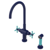 Rubinet Two Handle Single Hole Kitchen Set with LaSalle Spout with Hand Spray Midnight Blue
