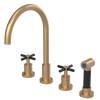 Rubinet Widespread Kitchen Set with LaSalle Spout with Hand Spray Satin Gold