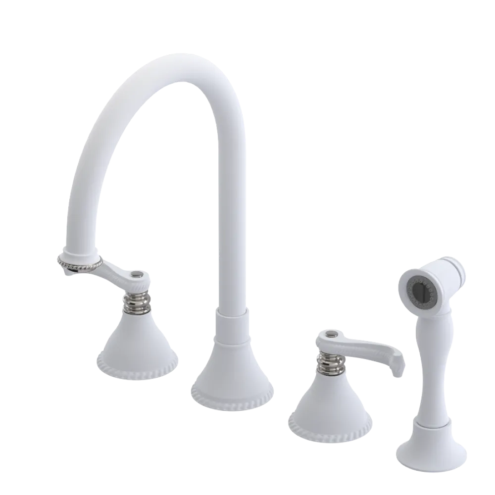 Rubinet Widespread Kitchen Set with Hand Spray Matt White
