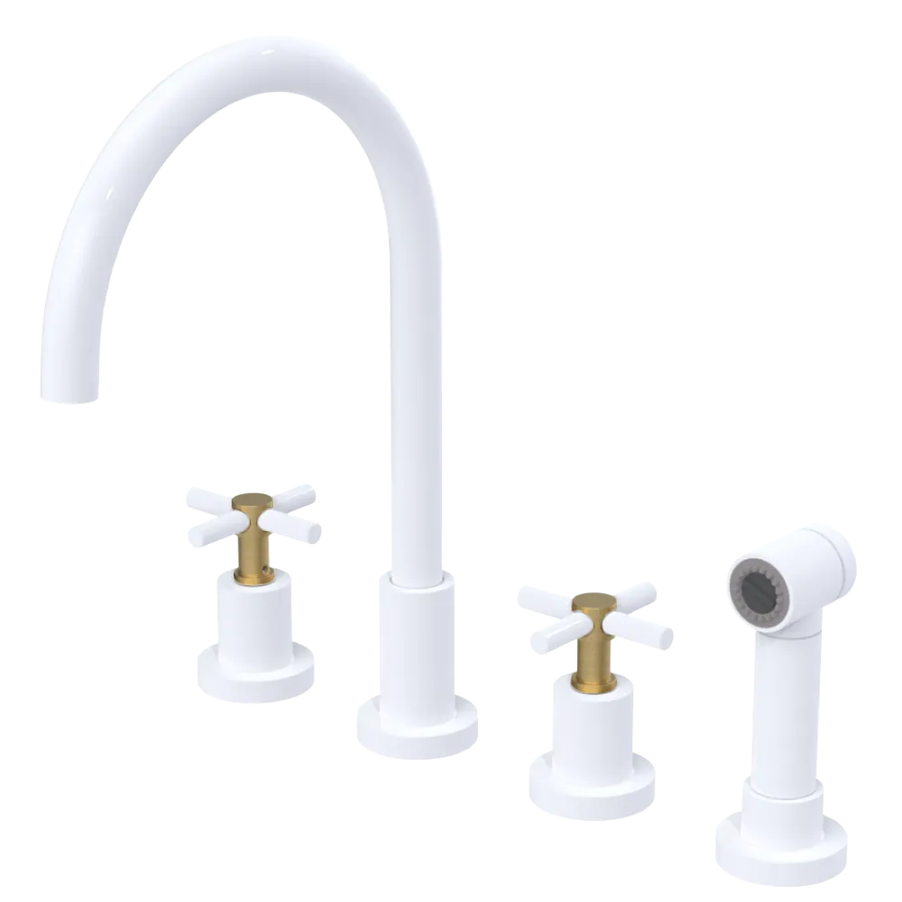Rubinet Widespread Kitchen Set with LaSalle Spout with Hand Spray White