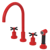 Rubinet Widespread Kitchen Set with LaSalle Spout with Hand Spray Red