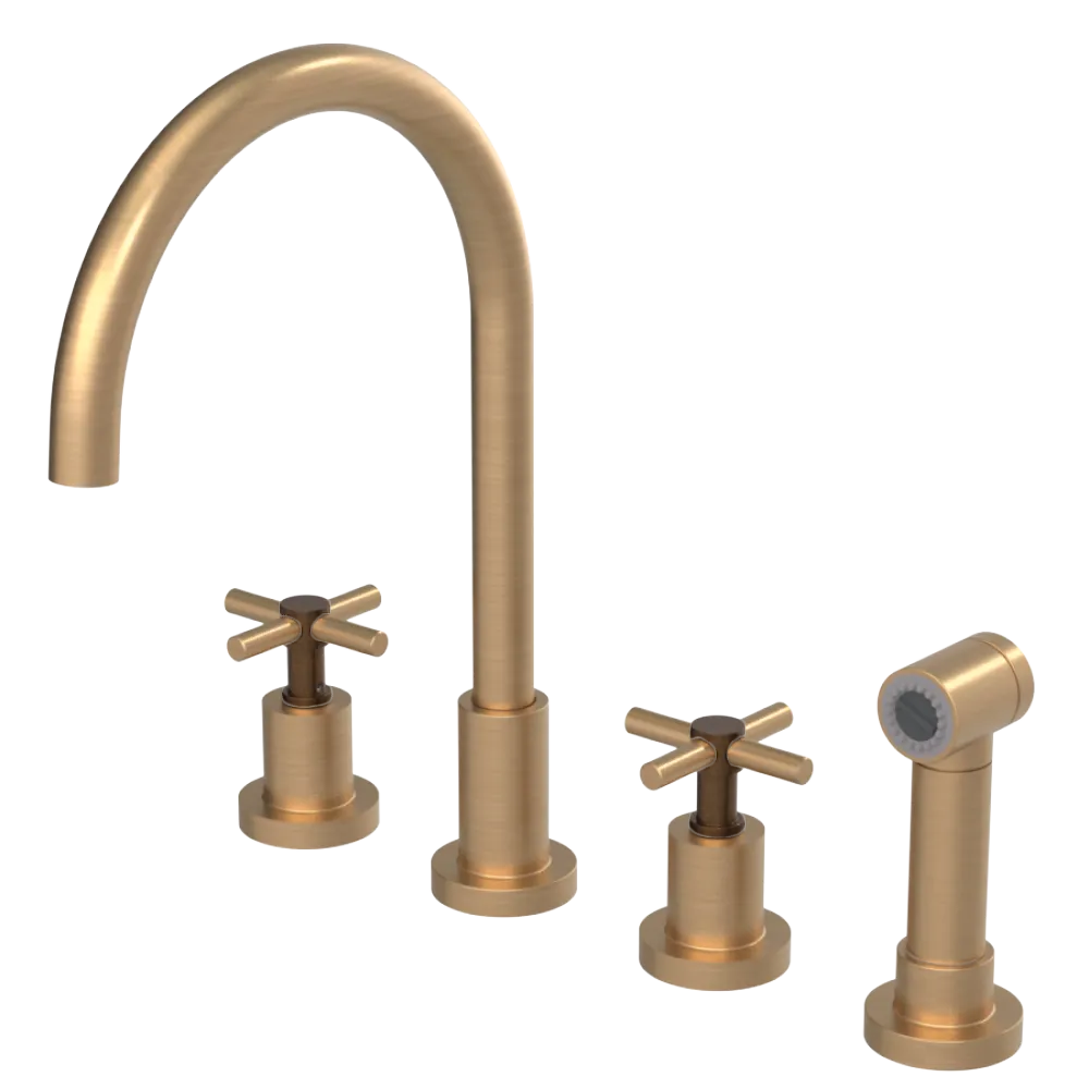 Rubinet Widespread Kitchen Set with LaSalle Spout with Hand Spray Satin Gold