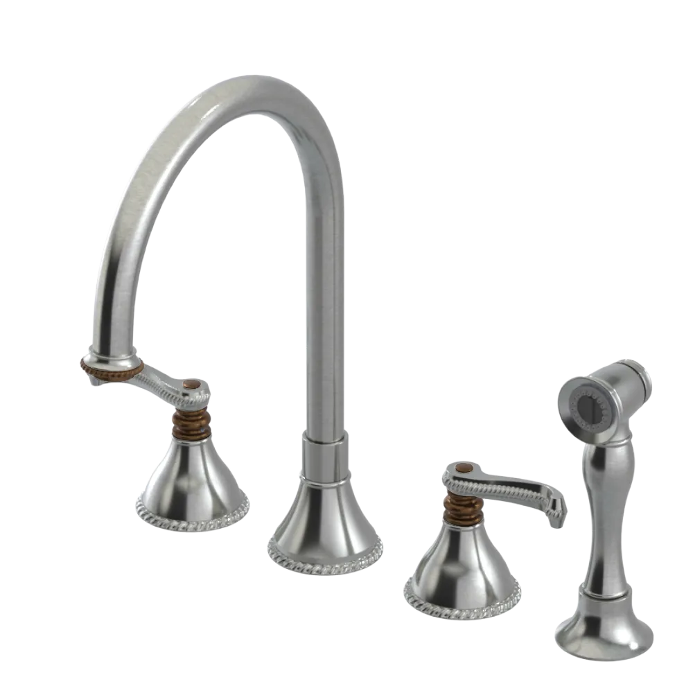Rubinet Widespread Kitchen Set with Hand Spray Satin Nickel