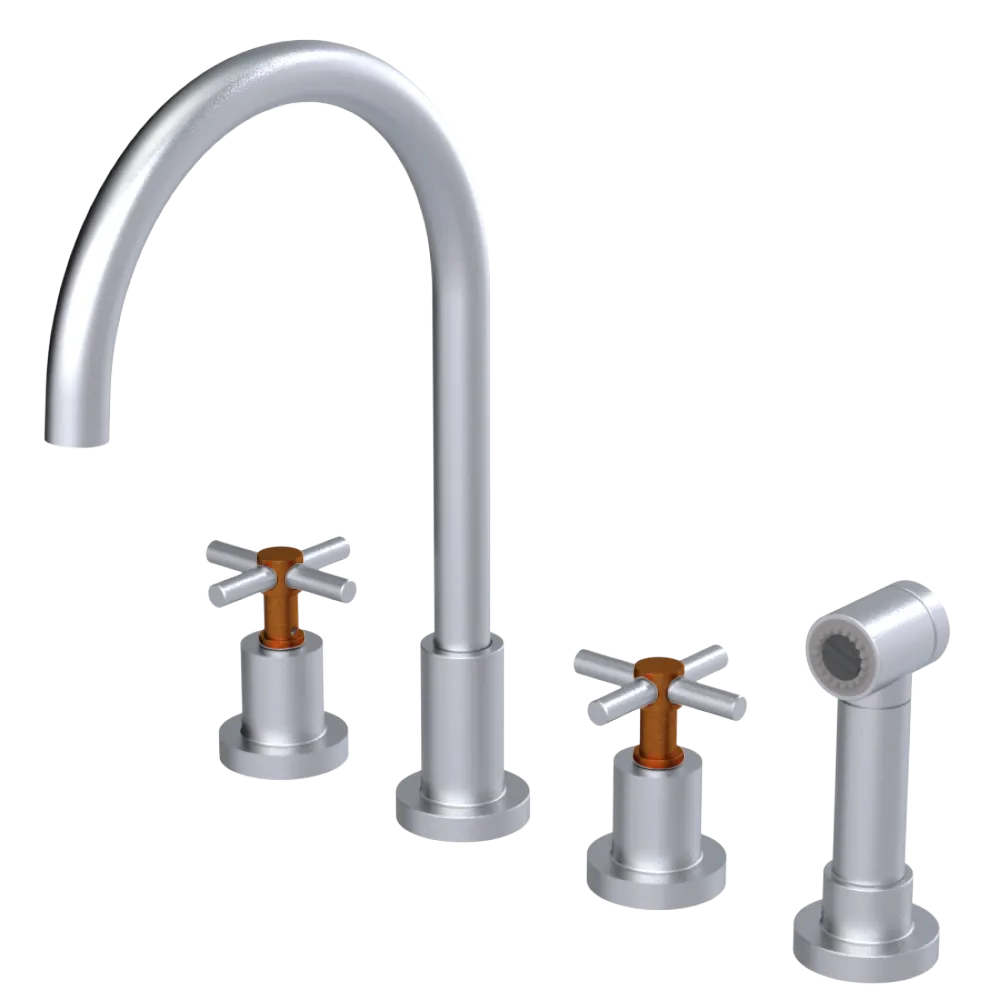 Rubinet Widespread Kitchen Set with LaSalle Spout with Hand Spray Satin Chrome
