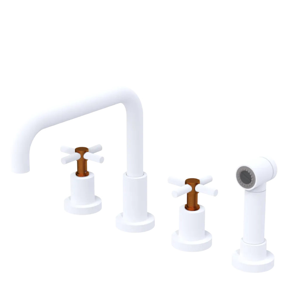 Rubinet Widespread Kitchen Set with Hand Spray Matt White