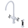 Rubinet Two Handle Single Hole Kitchen Set with LaSalle Spout with Hand Spray White