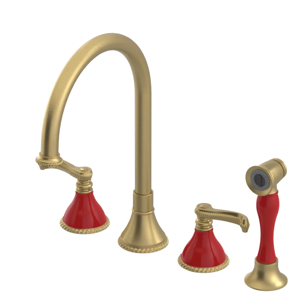 Rubinet Widespread Kitchen Set with Hand Spray Satin Brass