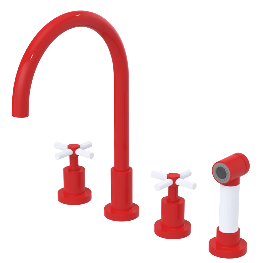 Rubinet Widespread Kitchen Set with LaSalle Spout with Hand Spray Red