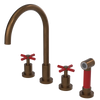 Rubinet Widespread Kitchen Set with LaSalle Spout with Hand Spray Tuscan Brass