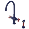 Rubinet Two Handle Single Hole Kitchen Set with LaSalle Spout with Hand Spray Midnight Blue