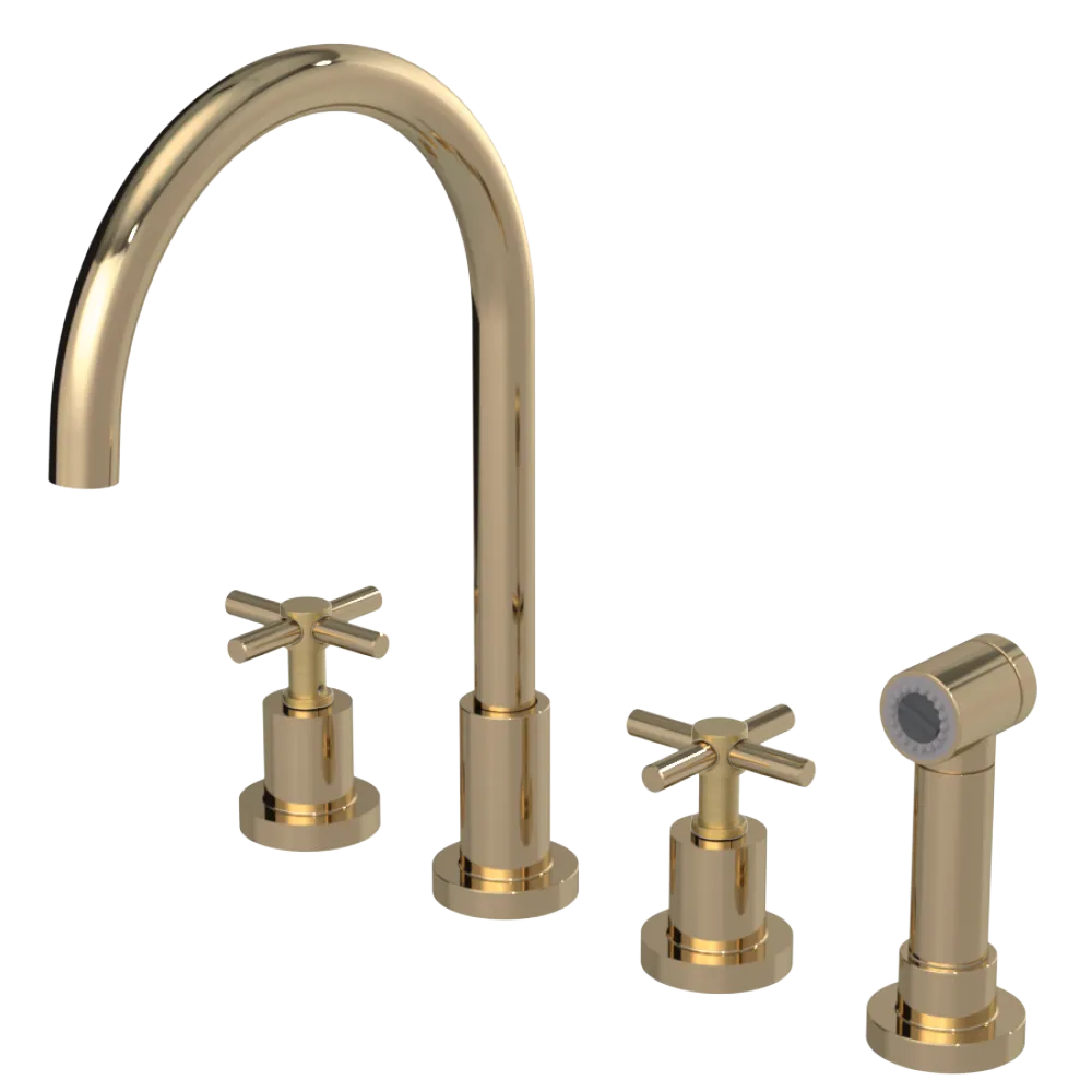 Rubinet Widespread Kitchen Set with LaSalle Spout with Hand Spray Gold