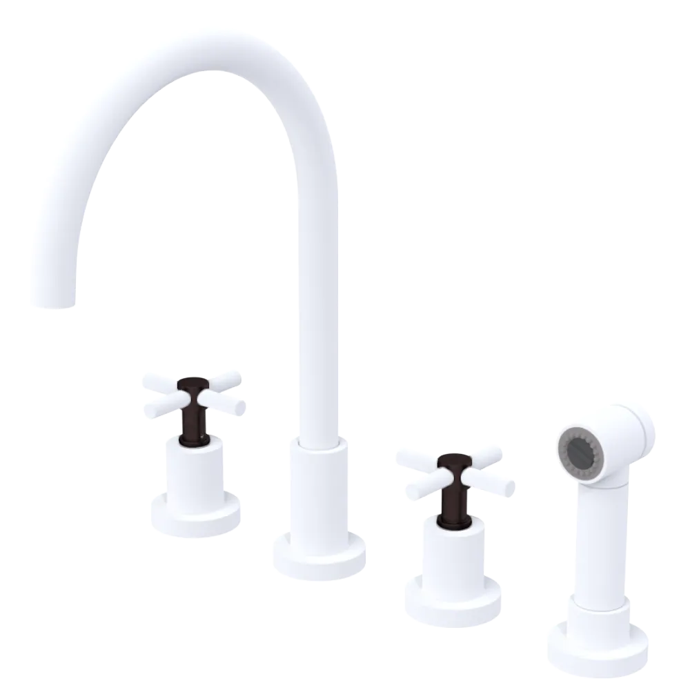 Rubinet Widespread Kitchen Set with LaSalle Spout with Hand Spray Matt White
