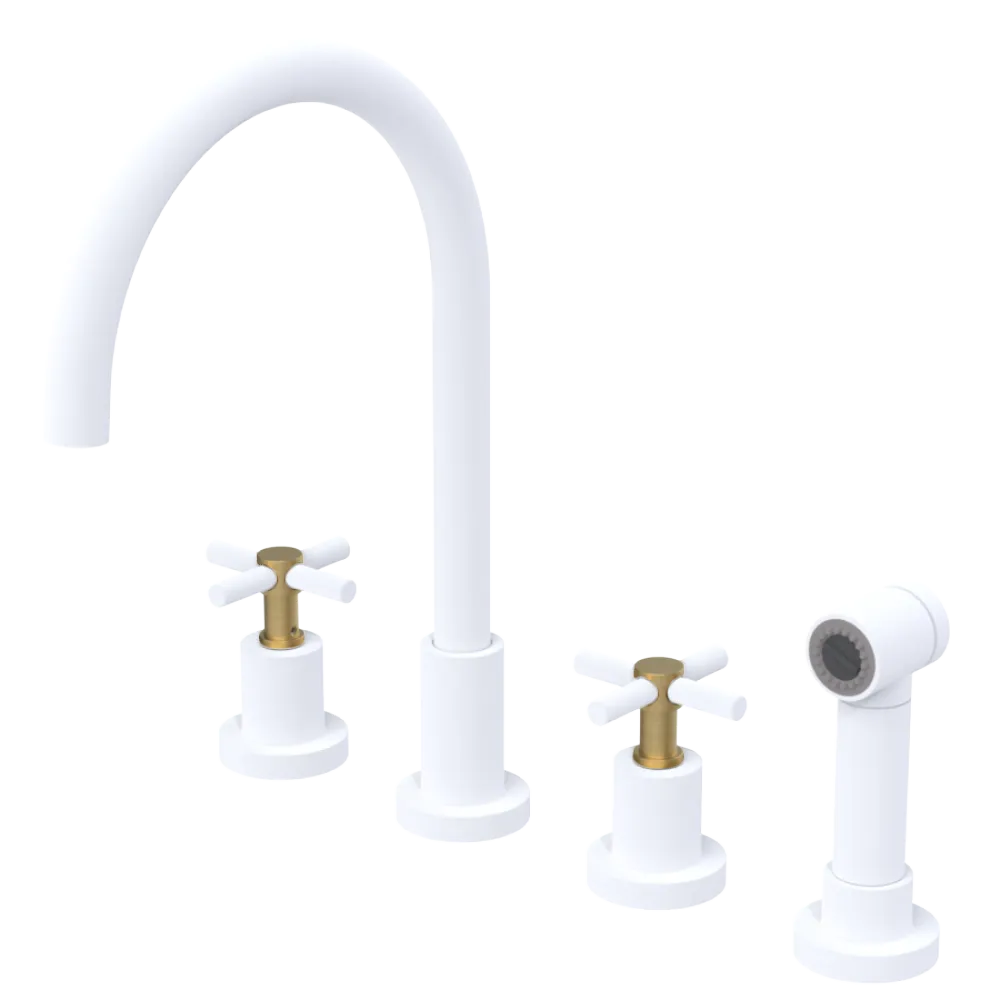 Rubinet Widespread Kitchen Set with LaSalle Spout with Hand Spray Matt White