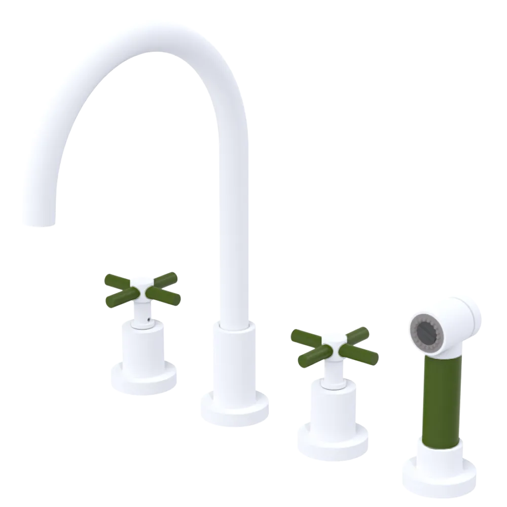 Rubinet Widespread Kitchen Set with LaSalle Spout with Hand Spray Matt White