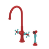 Rubinet Two Handle Single Hole Kitchen Set with Hand Spray Red