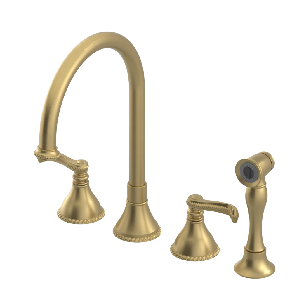 Rubinet Widespread Kitchen Set with Hand Spray Satin Brass