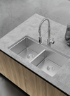Aquaflo Professional Hex 2 33"x19" Handcrafted Double Bowl Kitchen Sink with Basket Strainer - KSP23319