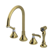 Rubinet Widespread Kitchen Set with Hand Spray Natural Brass