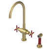 Rubinet Two Handle Single Hole Kitchen Set with LaSalle Spout with Hand Spray Satin Brass