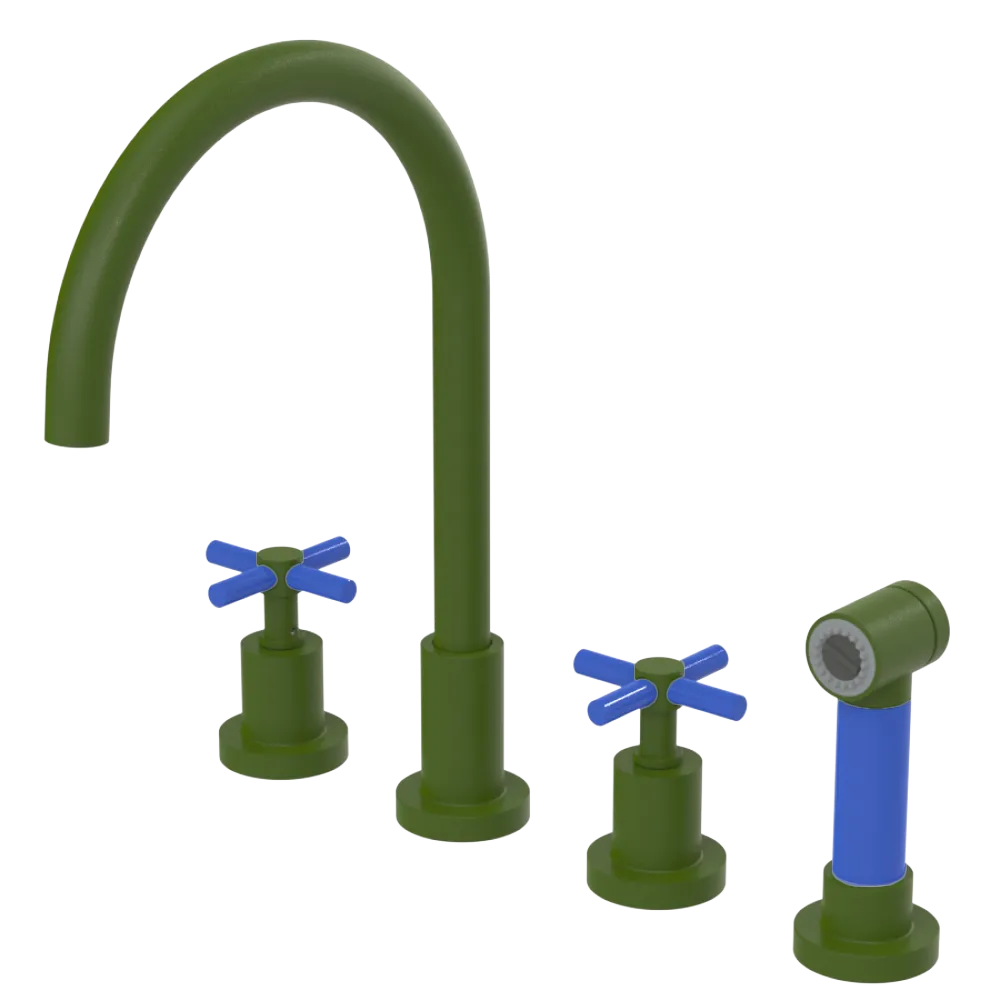 Rubinet Widespread Kitchen Set with LaSalle Spout with Hand Spray Green Envy