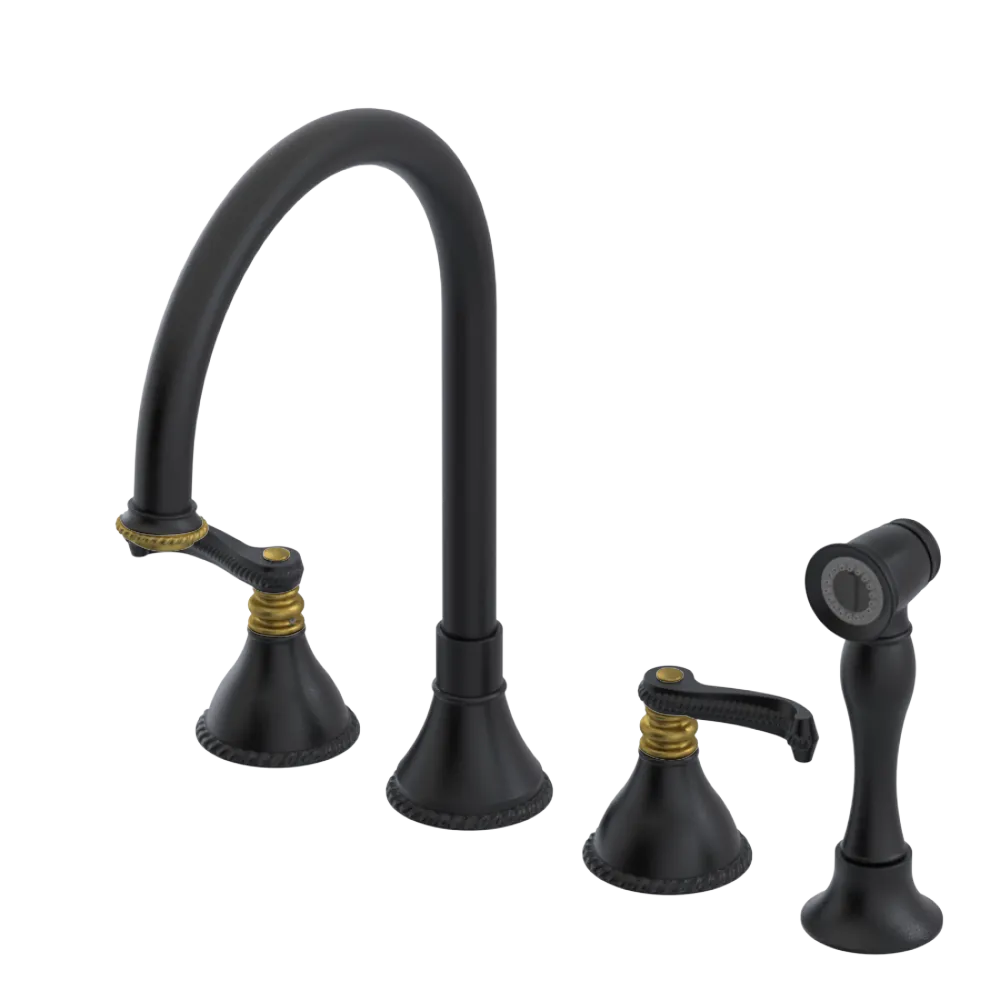 Rubinet Widespread Kitchen Set with Hand Spray Matt Black