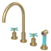 Rubinet Widespread Kitchen Set with LaSalle Spout with Hand Spray Satin Brass