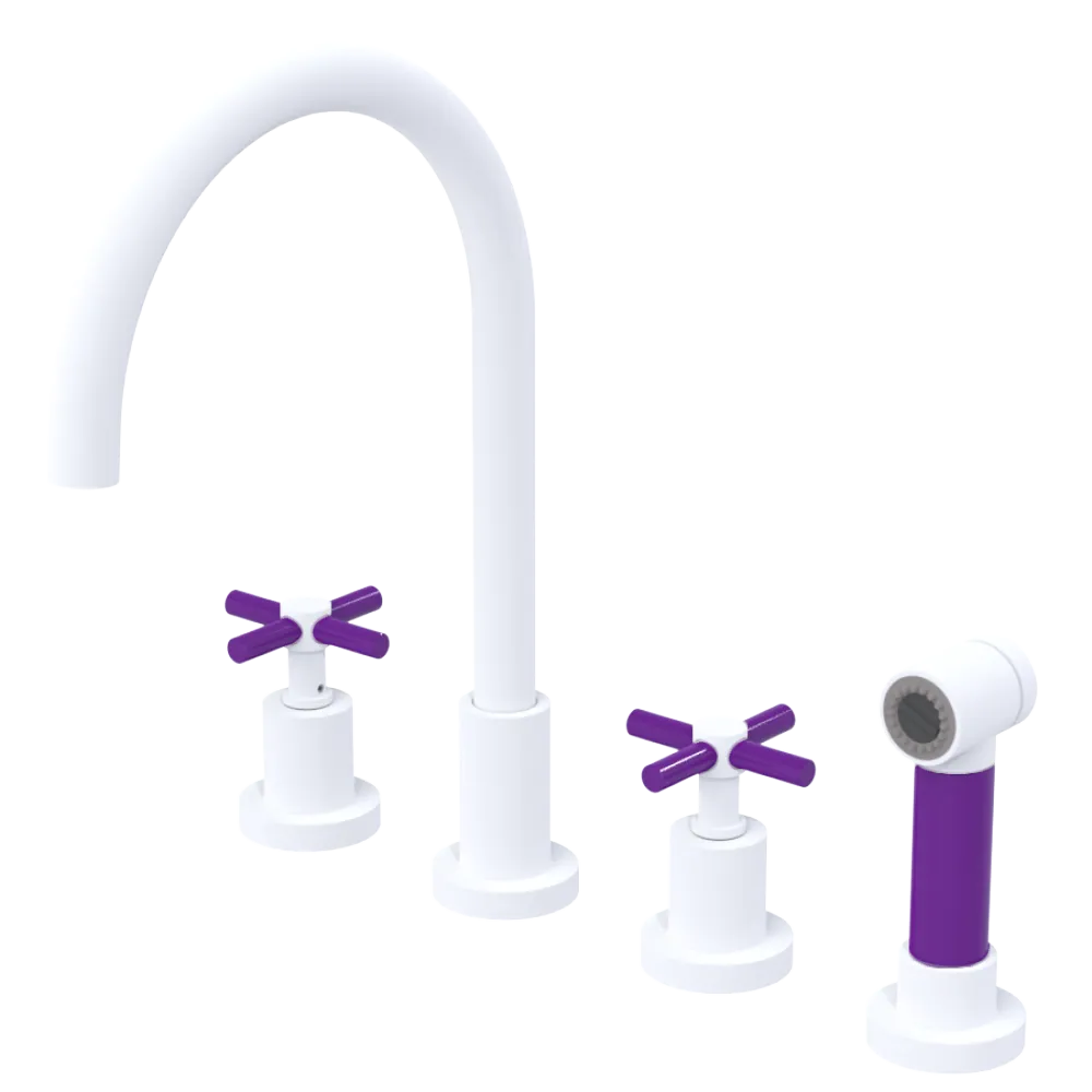Rubinet Widespread Kitchen Set with LaSalle Spout with Hand Spray Matt White