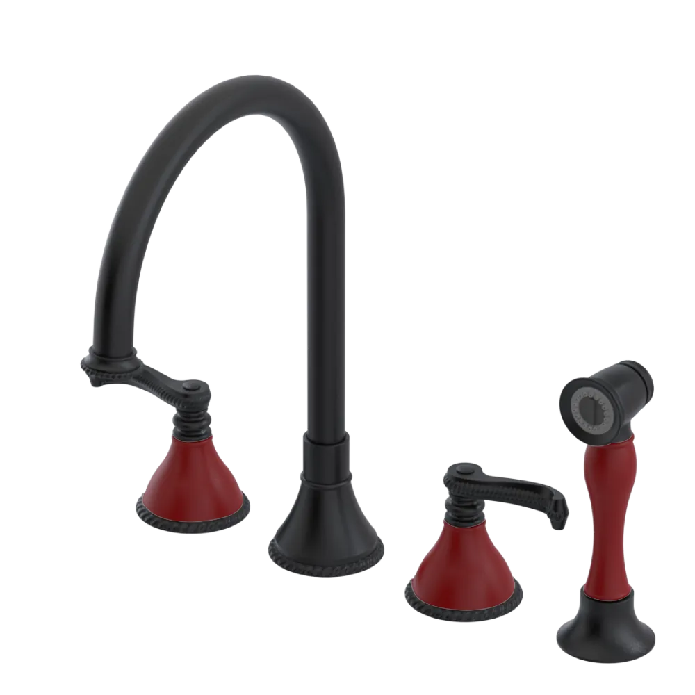 Rubinet Widespread Kitchen Set with Hand Spray Matt Black