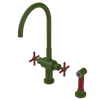 Rubinet Two Handle Single Hole Kitchen Set with LaSalle Spout with Hand Spray Green Envy