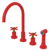 Rubinet Widespread Kitchen Set with LaSalle Spout with Hand Spray Red