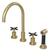 Rubinet Widespread Kitchen Set with LaSalle Spout with Hand Spray Satin Brass