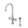 Rubinet Two Handle Single Hole Kitchen Set with Hand Spray Satin Nickel