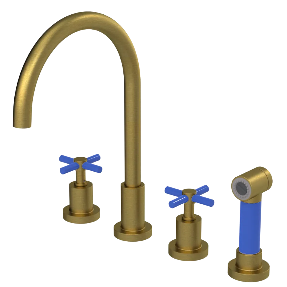 Rubinet Widespread Kitchen Set with LaSalle Spout with Hand Spray Antique Brass Matt