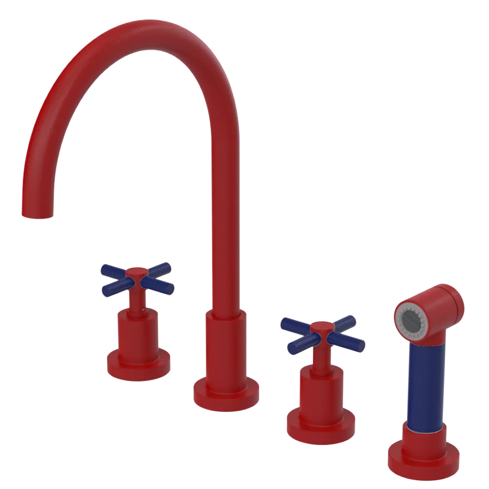 Rubinet Widespread Kitchen Set with LaSalle Spout with Hand Spray Maroon