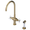 Rubinet Two Handle Single Hole Kitchen Set with LaSalle Spout with Hand Spray Gold