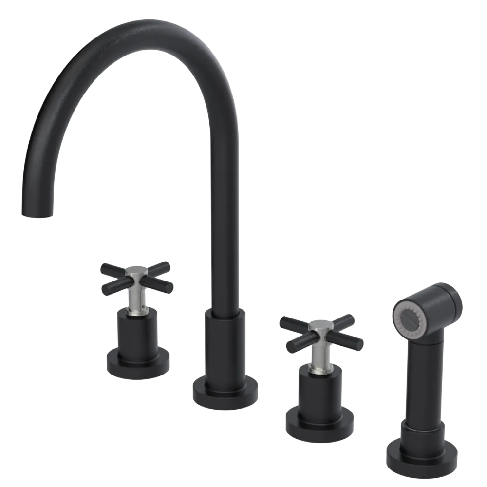 Rubinet Widespread Kitchen Set with LaSalle Spout with Hand Spray Matt Black