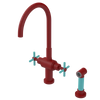Rubinet Two Handle Single Hole Kitchen Set with LaSalle Spout with Hand Spray Maroon