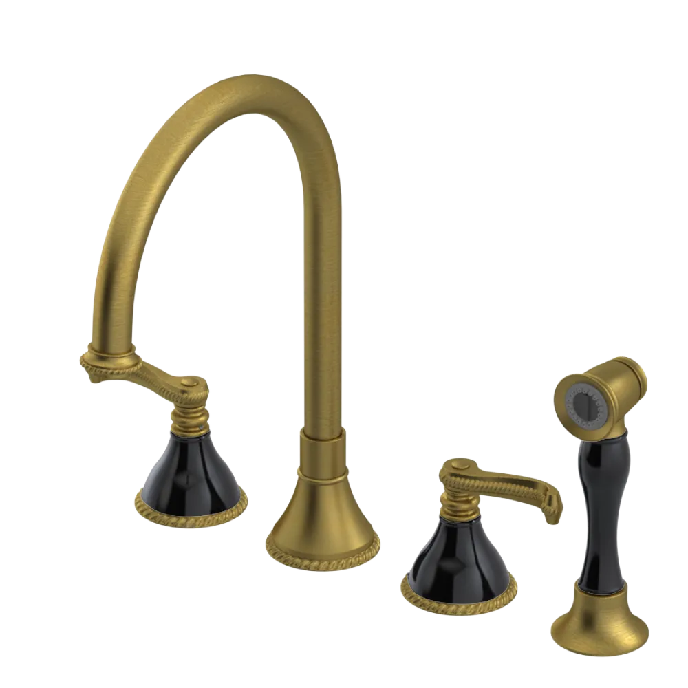 Rubinet Widespread Kitchen Set with Hand Spray Antique Brass Matt