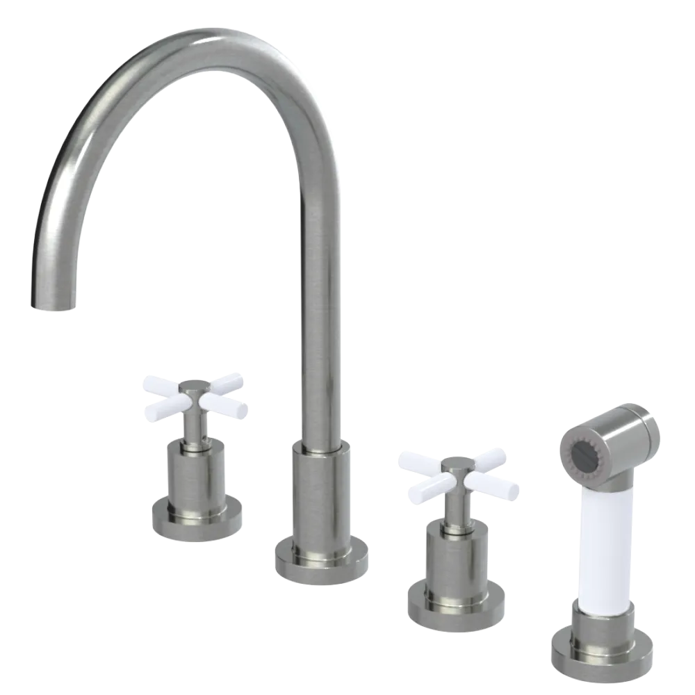Rubinet Widespread Kitchen Set with LaSalle Spout with Hand Spray Satin Nickel