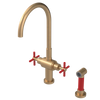 Rubinet Two Handle Single Hole Kitchen Set with LaSalle Spout with Hand Spray Satin Gold