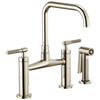 Litze Bridge Faucet with Square Spout and Knurled Handle - Brilliance® Polished Nickel